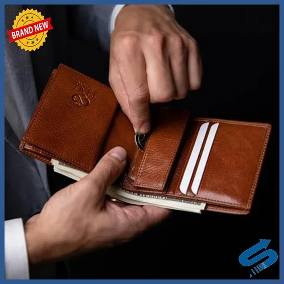 Men's Slim Leather Bifold Wallet with Card Holder and Coin Pocket